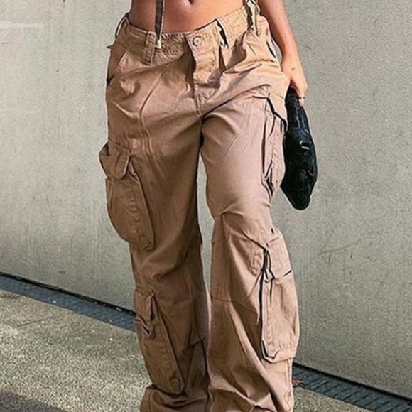 VINTAGE Cargo Pants Baggy Jeans Women Fashion 90s Streetwear Pockets Wide Leg - Picture 1 of 9